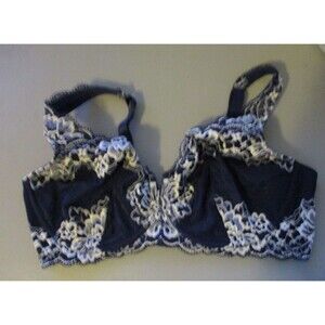 Breezies Luxe Two Tone Underwire Lace Bra Womens Sz 36DD Navy Blue Everyday